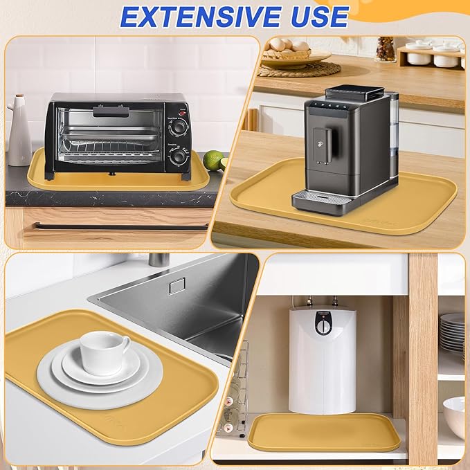 Silicone Pet Feeding Mat with Raised Edge for Food and Water, Dog Bowl Mats, Cat Bowls Placemat with High Lip for Floor Waterproof, Rubber Tray for Cats and Dogs 19 x 12 x0.7 Beige