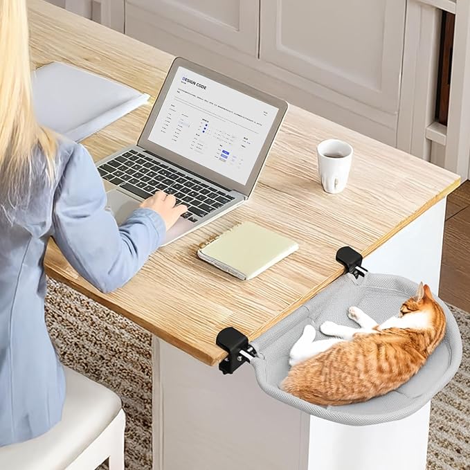 Lilyang Large Cat Desk Bed – Sunken Cat Hammock, 19.5"x15" Spacious Nest, Secure Bed with Dual Clamps & Steel Frame, Supports Up to 50 lbs, Reversible & Washable Bed Cover