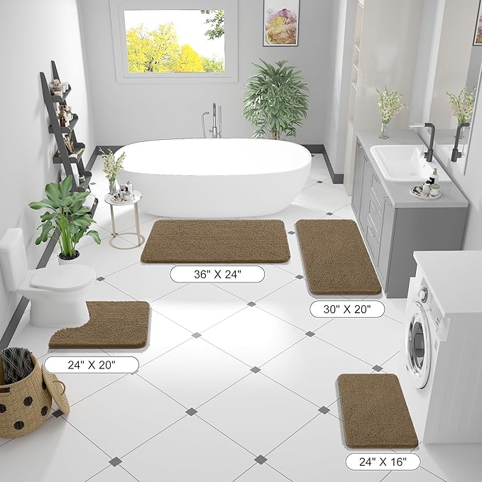 OLANLY Bathroom Rugs 30x20, Extra Soft Absorbent Chenille Bath Rugs, Rubber Backing Quick Dry, Machine Washable Bath Mats for Bathroom Floor, Tub and Shower, Home Decor Accessories, Tan