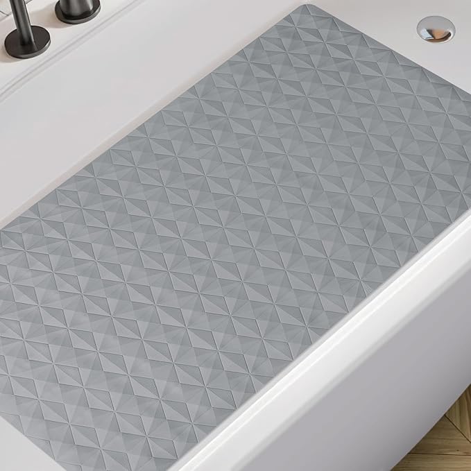Non Slip Bathtub Mat for Bath Tub Shower - Natural Rubber Mat with 241 Suction Cups - Soft Bathroom Safety Mat - Unique Diamond Pattern - Fatigue Relief - Machine Washable - 16 × 28 Inch