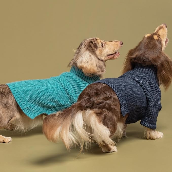 Fitwarm Medium Turtleneck Dog Knitted Sweater, Teal Blue Thermal Winter Dog Clothes for Small Dogs - Pullover Jumper Pet Outfit