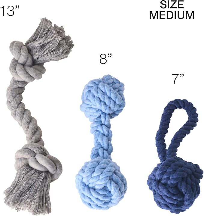 Pet Passion Brady The Rope Tug Toy 3-Pack Organic Cotton Dog Rope Pull Toys for All Pet Breeds, Blue Ombre, One Size