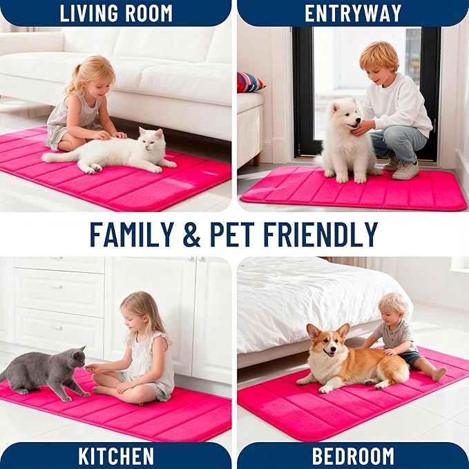 OLANLY Memory Foam Long Bathroom Rugs Runner 70x24, Super Soft Absorbent Bath Mat, Quick Dry, Machine Washable Shower Floor Rugs, Bathmat Carpet, Bathroom Home Decor Accessories, Hot Pink