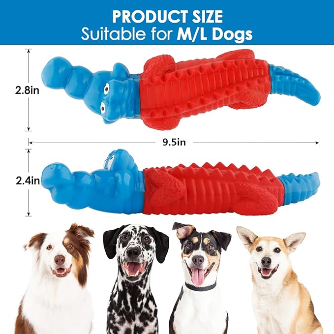 petizer Dog Toys for Aggressive Chewers, Dog Teething Chew Toy, Tough Rubber Nylon Chew Toy,IndestructibleToy for Medium & Large Breeds,Red and Blue Alligator