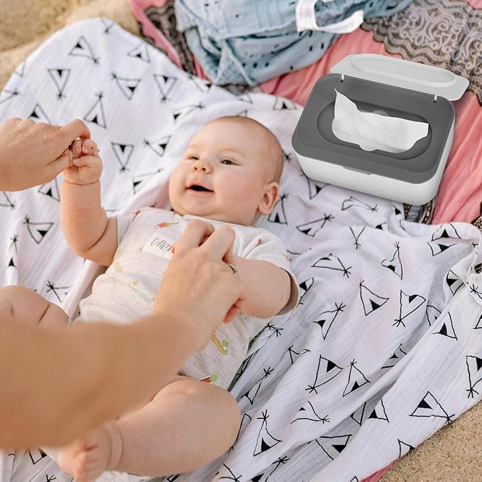 Flenpptly 2 Pack Baby Wipes Dispenser, Wipes Case Baby Wipe Holder Keeps Wipes Fresh, Non-Slip, Easy Open & Close (2 Pack Gray)