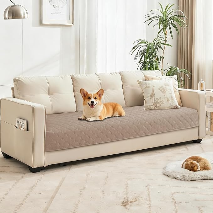 CYCMACO Waterproof Dog Blanket, Non-Slip Soft Pet Bed Cover, Couch Cover for Dogs Washable, Protects Sofa, Furniture, Crate, Car, Tear Resistant Leakproof Pet Blanket (30x53 Inch, Khaki)