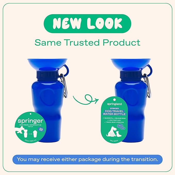 Springer by Springland Dog Water Bottle | Portable Travel Water Bottle Dispenser for Dogs | Dog Gift Seen on Oprah's Favorite Things, Shark Tank | Leak-Proof Bottles | BPA-Free 22oz Indigo