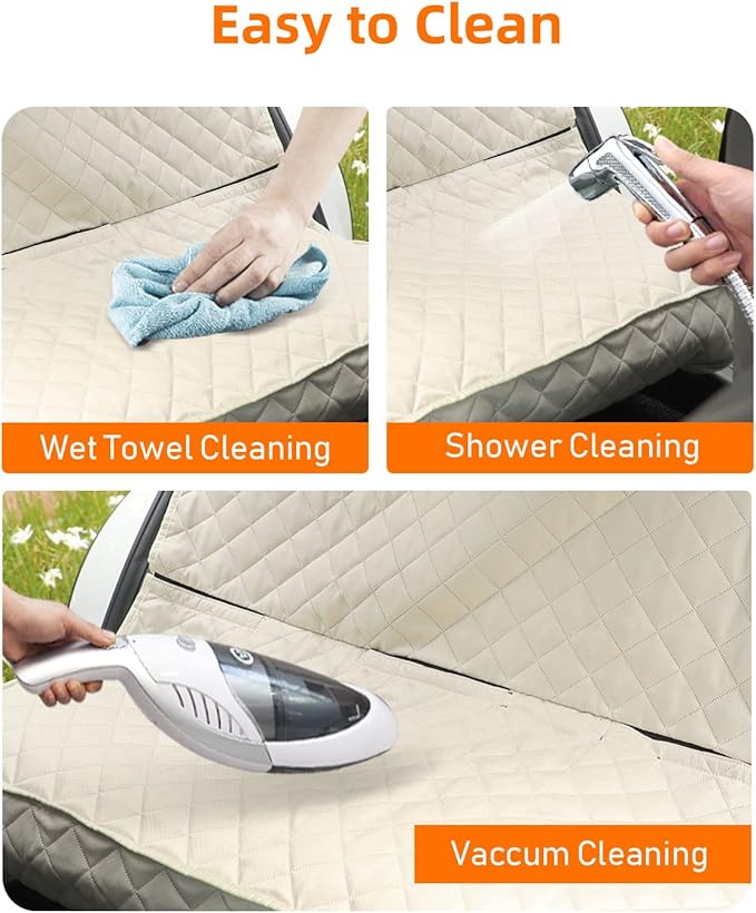 PETICON Waterproof Scratchproof Pet Bench Seat Covers for Cars, Trucks, SUVs, Nonslip Durable Back Seat Cover for Dogs, Washable Backseat Protection, Beige