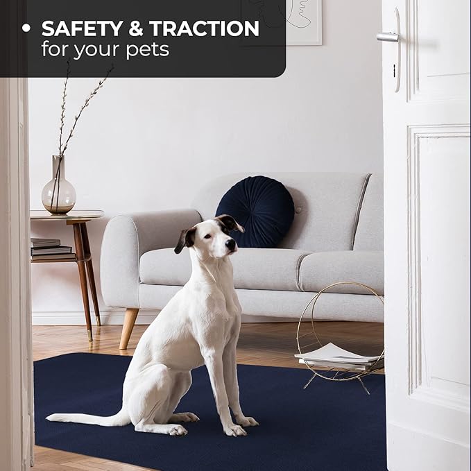 House, Home and More Skid-Resistant Carpet Indoor Area Rug Floor Mat - Navy Blue - 5 Ft X 7 Ft - Non Slip Rubber Backing, Stain Resistant, Dog Friendly, Living Room Bedroom Kitchen Entryway