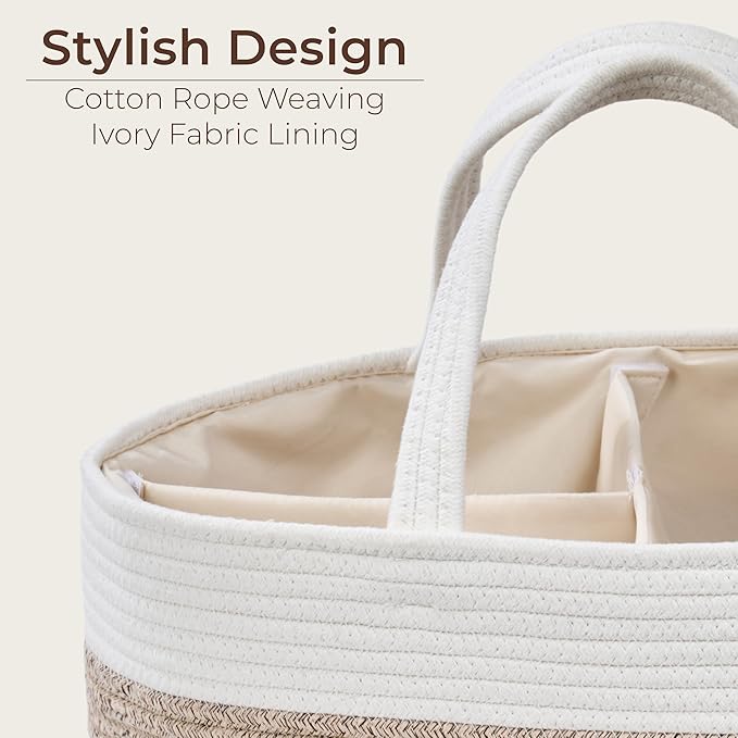 Diaper Caddy Organizer, Empty Gift Basket for Newborn Essentials, Baby Storage Basket, Stylish Gift Bag for Baby Shower, Boys and Girls - Extra Large, White&Beige Brown