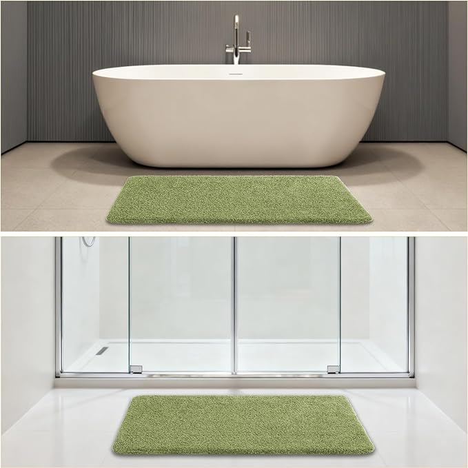 Olive Green Bathroom Rugs 24"x48" – Long Plush Non-Slip Bath Mat, Absorbent & Washable Microfiber Runner Rug – Perfect for Tub, Sink, or Washroom