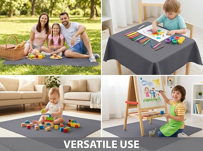 Baby Splat Mat for Under High Chair, 60 x 60 Inch Splash Mat, Waterproof and Washable Spill Mat, Anti-Slip Floor Protector