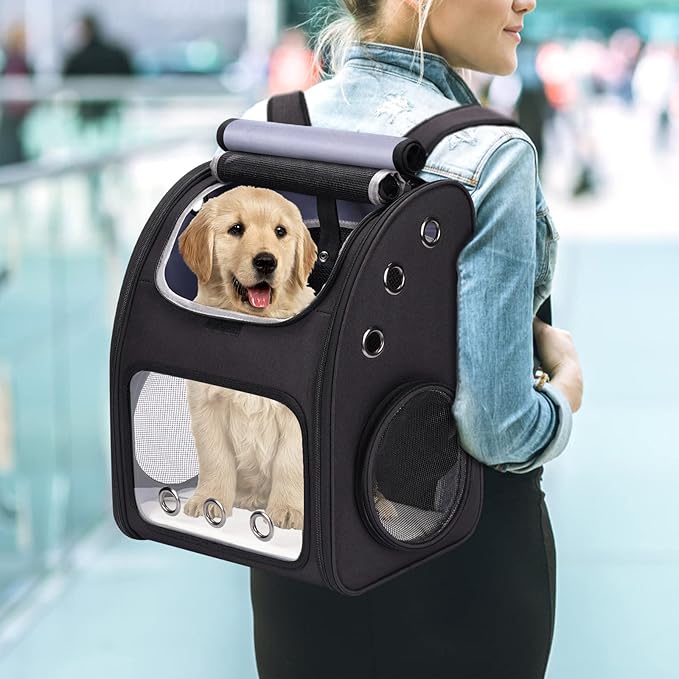 Cat Carrier Backpack, Expandable Pet Carrier Backpack for Cats, Dogs and Small Animals, Portable Pet Travel Backpack, Airline Approved, Ideal for Traveling/Hiking/Camping, Black, XL