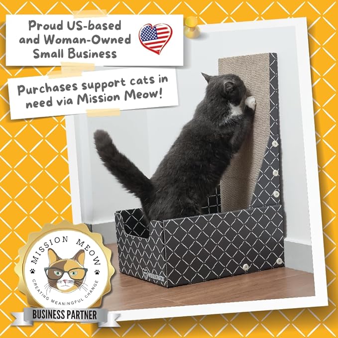 HIDE & SCRATCH 26" L Shaped Cat Scratcher Box - Durable Cat Scratcher for Indoor Cats with Reversible and Refillable Cardboard Scratching Pad