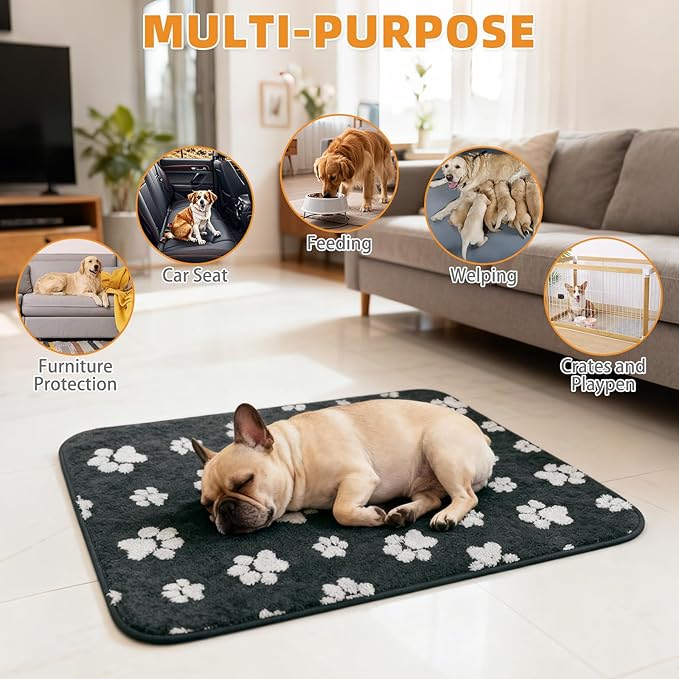 KOOLTAIL Washable Pee Pads for Dogs, 2 Pack Super Absorbent & Ultra Soft Warm Plush Puppy Potty Training Pads, Quick Dry & Leakproof Reusable Pet Mats Whelping Pad for Floor,Crate,Couch,24x36in