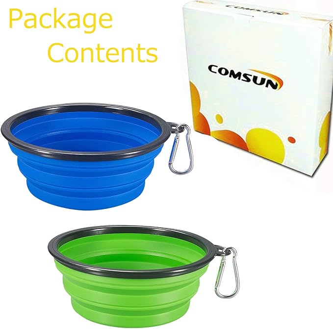 Comsun 2-Pack Collapsible Dog Bowl, Foldable Expandable Cup Dish for Pet Cat Food Water Feeding Portable Travel Bowl Blue and Green