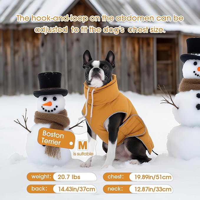 FUAMEY Dog Puffer Jacket for Large Dogs,Dog Cold Weather Coats Winter Dogs Down Jackets Waterproof Pet Snowsuits Warm Puppy Winter Vest Turtleneck Pets Adjustable Jackets Coats Mustard Yellow XL