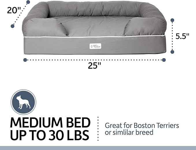 PetFusion Ultimate Dog Bed, Orthopedic Memory Foam, Multiple Sizes and Colors, Medium Firmness Pillow, Waterproof Liner, YKK Zippers, Breathable 35% Cotton Cover