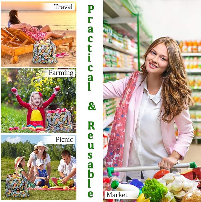 SZUAH 10 Pack Reusable Grocery Shopping Bags, Foldable Shopping Bags Grocery Tote with Attached Pouch,Machine Washable Eco-Friendly.