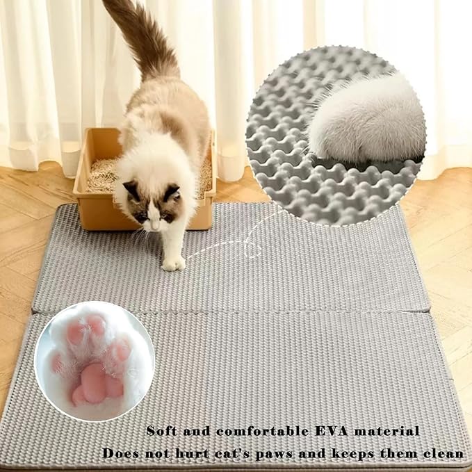 HCY&WLD Cat Litter Mat, Honeycomb Double Layer Cat Litter Trapping Mat, Waterproof Urine Proof Non-Slip, Scatter Control, Less Waste, Easier to Clean (Light Gray, 30" X 22")