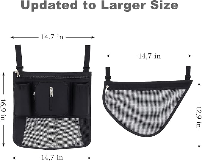 SUNVENO 2-pack Universal Stroller Organizer Caddy with Cup Holders, Wipes Pouch and Extra Storage, Zippered Mesh Side Sling for Pushchair, Black