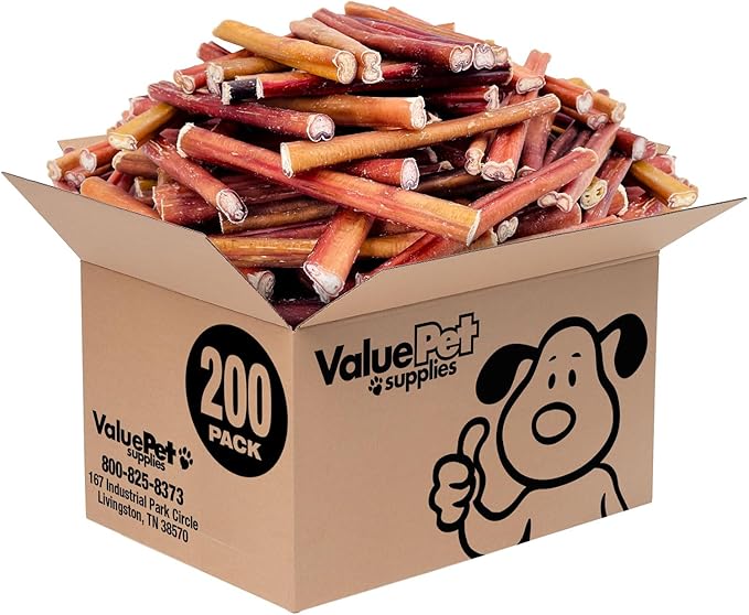 ValueBull Bully Sticks for Dogs, Medium 6 Inch, 200 Count Bulk Pack - All Natural, Grass Fed, Single Ingredient, Long Lasting Dog Treats