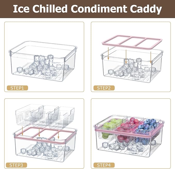 Bread Box with Slicer & Ice Chilled Condiment Caddy, Portable Airtight Bread Storage Container with Lid Handle for Kitchen Counter, Bread Keeper for Homemade Bread,Toast, Bagel, Cookies, Pink