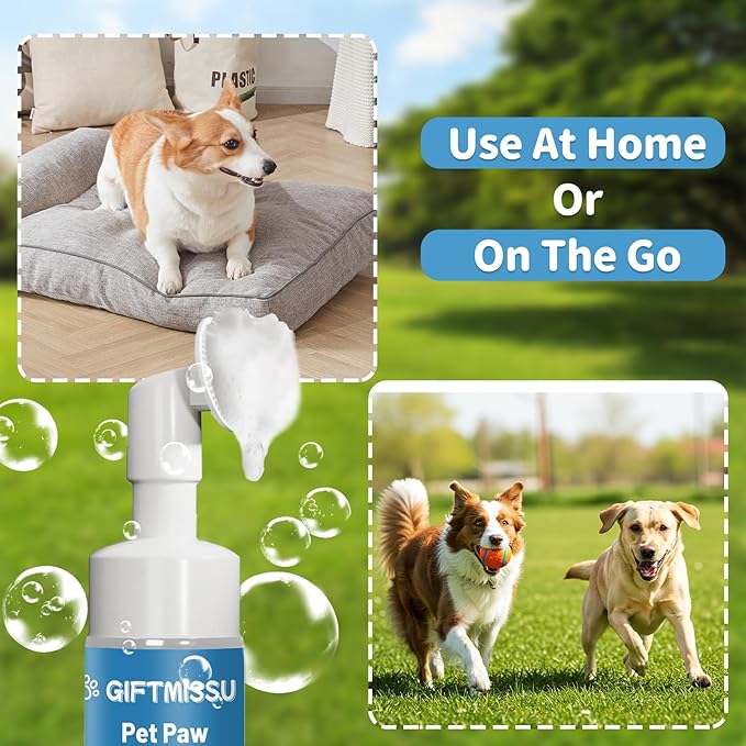 Dog Paw Cleaner Foam for Dogs & Cats, Plant-Based Paw Wash for Dirt and Outdoor Mess, Gentle Pet Paw Cleaner with Soft Brush Head for Easy Dog Foot Cleaning, 5 fl oz