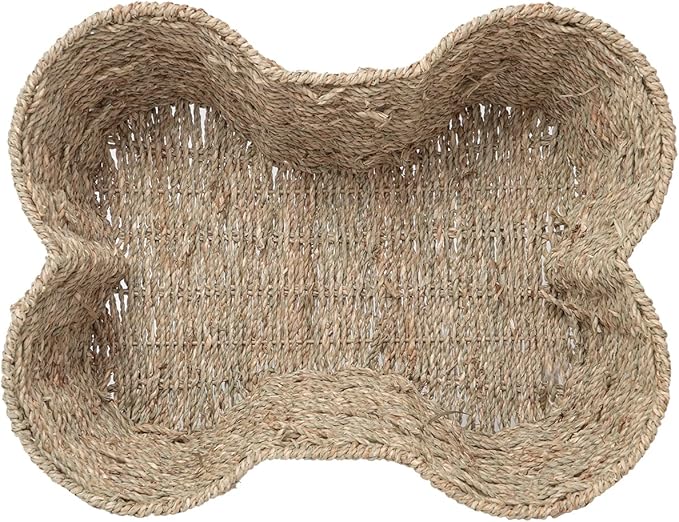 JJSQ Storage Basket Bins for Dog Toy, Pet Toy Organizer, Seagrass Baskets for Organizing, Bone Shape Basket Handmade 17" x 13" x 7"