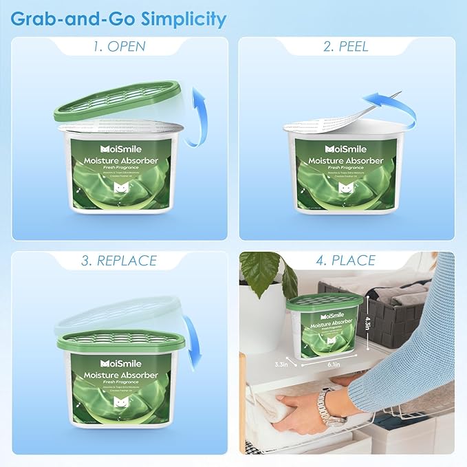 Moisture Absorbers 3 Pack, Fresh Fragrance Closet Dehumidifier for Bathroom, Car & Basement, 10.5 oz Refillable Humidity Absorber Boxes