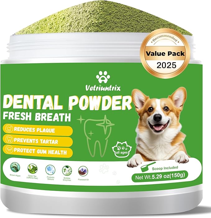 Dog Teeth Cleaning Powder, Dog Dental Powder for Teeth Cleaning and Dog Breath Fresh for Dogs with Probiotic & Tartar Remover, Plaque Off Dog Tooth Cleaning