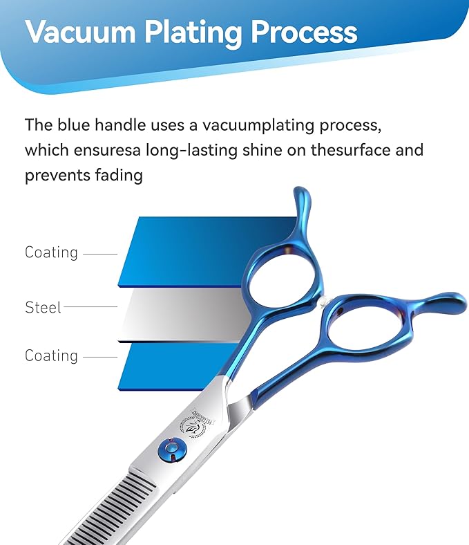 Fenice Peak Curved Thinning Shears Dog Grooming with Coating 440C Stainless Steel, 7 inch Professional Thinning Shears for Dogs,25 Degree of Curved Blade,Durable Smooth Motion & Cut for Dogs and Cats