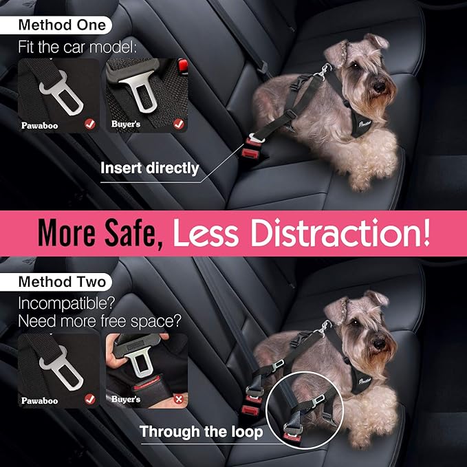 Pawaboo Adjustable Dog Safety Vest Harness with Seatbelt, Dog Seat Belt Harness for Car with Vehicle Connector Strap, Breathable Dog Seatbelt Safety Tether for Small Medium Large Pet, Small, Black