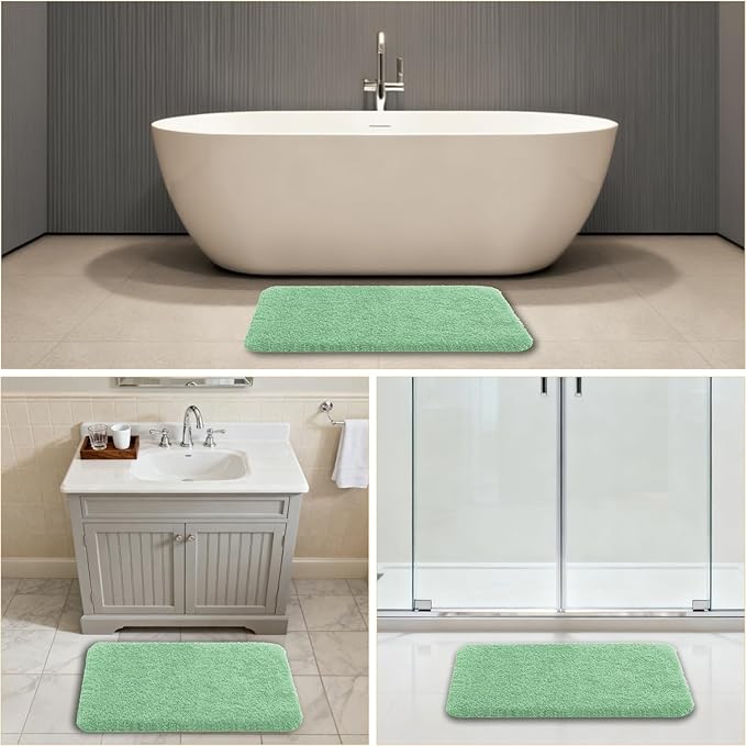 Light Green Bathroom Rugs 20"x32" - Soft Plush Bath Mat, Non Slip Absorbent Microfiber Bathroom Rug, Machine Washable Floor Mat - Perfect for Vanity, Sink or Bathtub Area