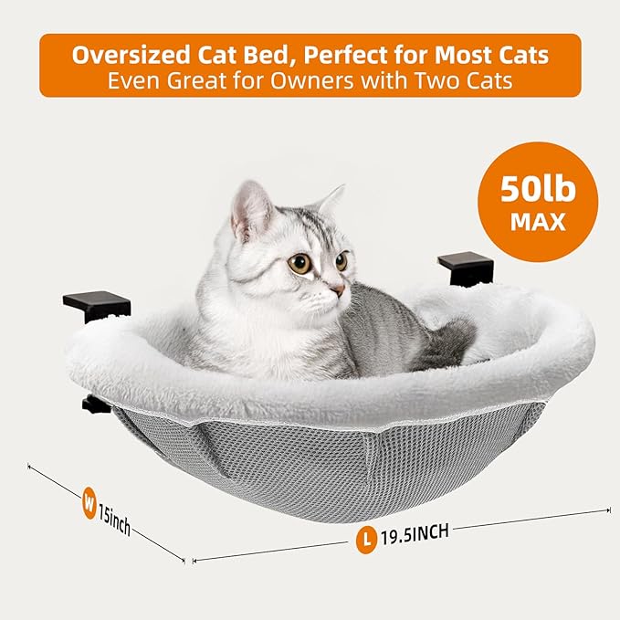 Lilyang Large Cat Desk Bed – Sunken Cat Hammock, 19.5"x15" Spacious Nest, Secure Bed with Dual Clamps & Steel Frame, Supports Up to 50 lbs, Reversible & Washable Bed Cover