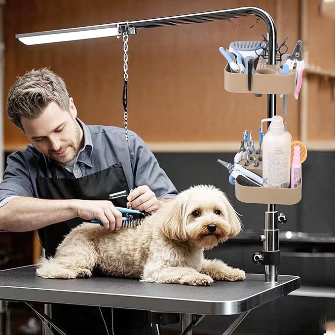 Huioqwe Pet Grooming Organizer for Scissors, Brushes and Tools-Rotatable Multi-Compartment Grooming Arm Stand
