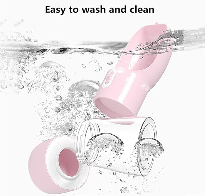 Misthis Portable Dog Water Bottle - Leak Proof Dog Water Dispenser with Bowl & Food Container, Dishwasher Safe Food Grade Plastic for Pet Puppy Outdoor Walking Hiking Travel Pink