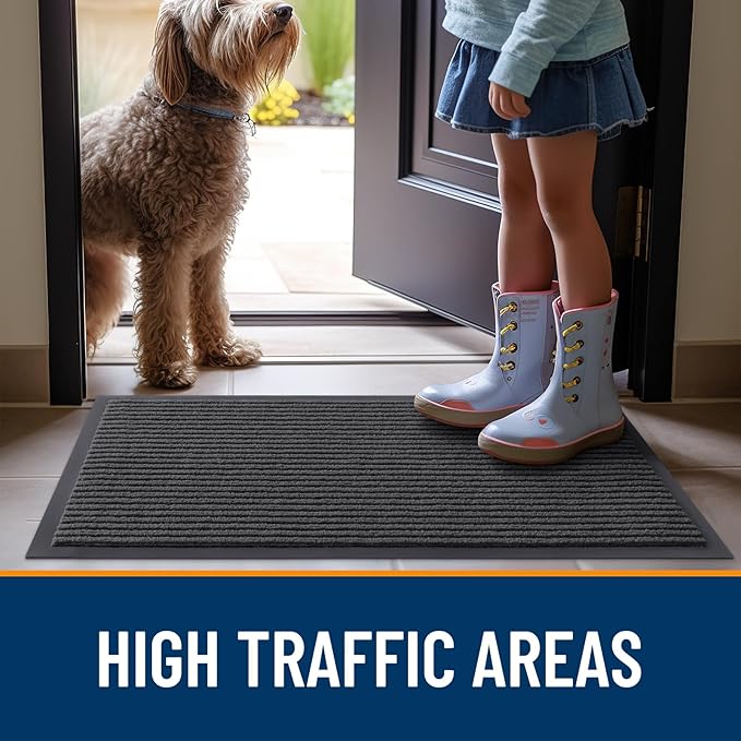 OLANLY Front Door Mat Indoor Outdoor Entrance, 2-Pack 59 x 23 Inch, Waterproof Heavy Duty Doormat, Fade Resistant, Low Profile, Easy Clean Patio Porch Welcome Floor Mats for Entry, Charcoal Grey