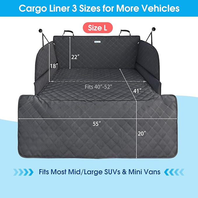 Dog Cargo Liner for Midsize/Large SUV & Minivan - Heavy-Duty 900D Oxford Waterproof Pet Cargo Protector with 3-Sided Zippered All-Round Protection & TPU Suction Cups, Ideal for Dog Travel