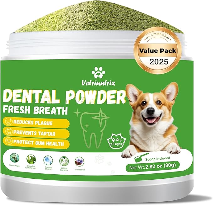 Dog Teeth Cleaning Powder, Dog Dental Powder for Teeth Cleaning and Dog Breath Fresh for Dogs with Probiotic & Tartar Remover, Plaque Off Dog Tooth Cleaning