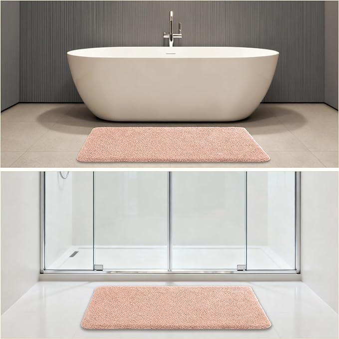Dusty Pink Bathroom Rugs 24"x48" – Long Plush Non-Slip Bath Mat, Absorbent & Washable Microfiber Runner Rug – Perfect for Tub, Sink, or Washroom