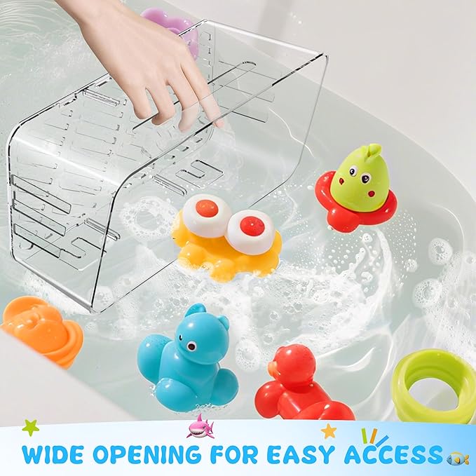 Lysam Bath Toy Storage 4 Packs, Large Bath Toy Holder with 3 Compartment, Quick Dry Bathtub Toy Organizer, Bath Tub Toy Net, Shower Toy Basket & Bin, Bathroom Accessories for Baby,Toddler,Kids(Clear)