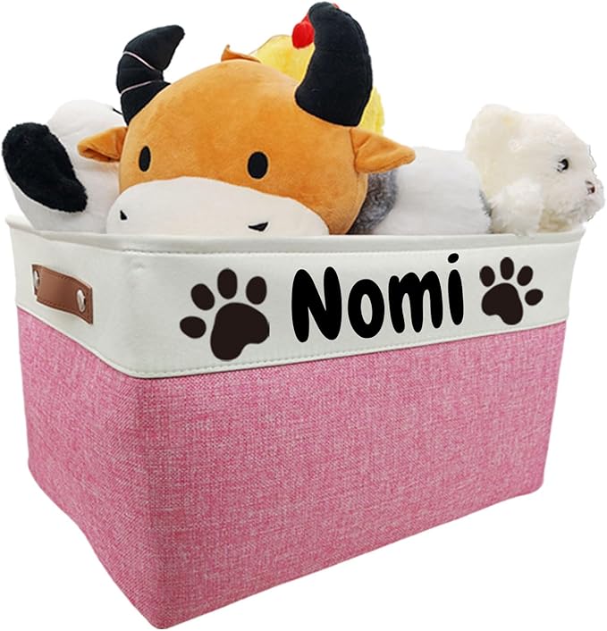 CPAKOWLGOO Personalized Dog Toy Basket Large Custom Dog Toy Box Foldable Dog Gift with Pet's Name for Clothing,Stuff