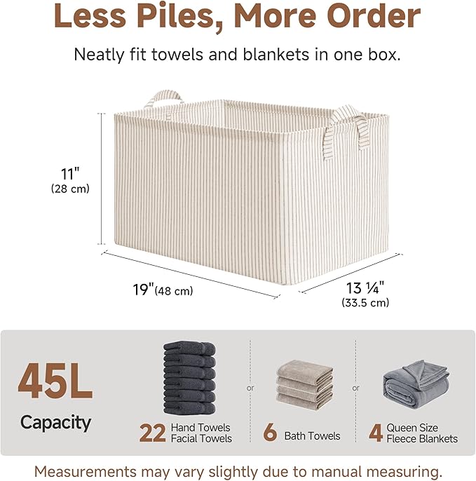 StorageWorks Storage Bins, Fabric Storage Bins for Shelves, Extra Large Storage Baskets with Metal Frame, Closet Baskets and Bins with Handles, Jumbo, Gray and White Stripes, 2-Pack