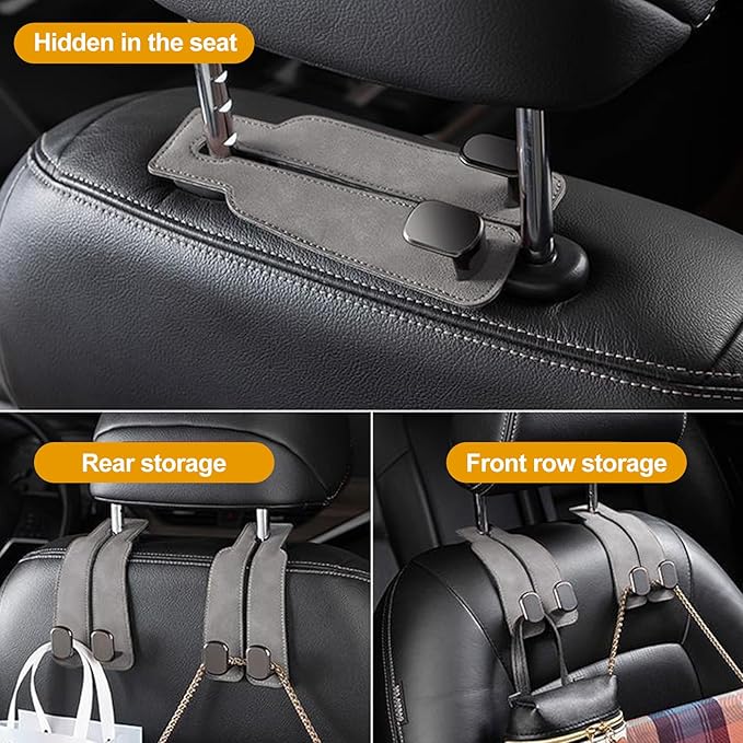 JinnEterri Car Purse Hook Purse Hook for Car Seats Headrest Car Seat Hooks,Heavy Duty Vehicle Organizer for Handbags, Groceries, Purses, Keep Car Tidy (Gray, 2 Pack)