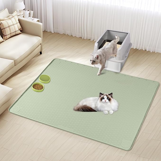 Bartuke Cat Litter Mat, XL Extra Large 57" x 40" Silicone Mat Litter Trapping Mat for Scatter Control, Soft on Kitty Paws, Easy to Clean (Green)