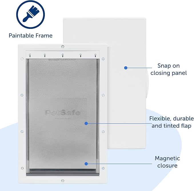 PetSafe Plastic Pet Door - Easy Install for Wood, PVC Metal & Paneled Doors - Rust-Free Plastic Frame - Flap Dimensions 5 1/4" W x 8 1/8" H - for Large Dogs Weighing Up to 100 lb