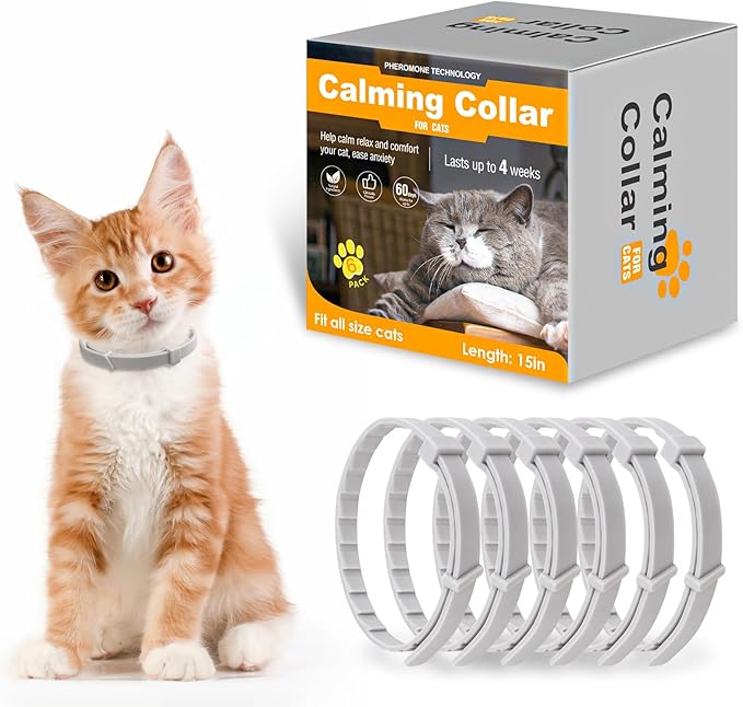 6 Pack Calming Collar for Cats, Adjustable Pheromones Cat Diffuser Pet Diffuser Anxiety Relief for Pet, 60 Day Long-Term Effect