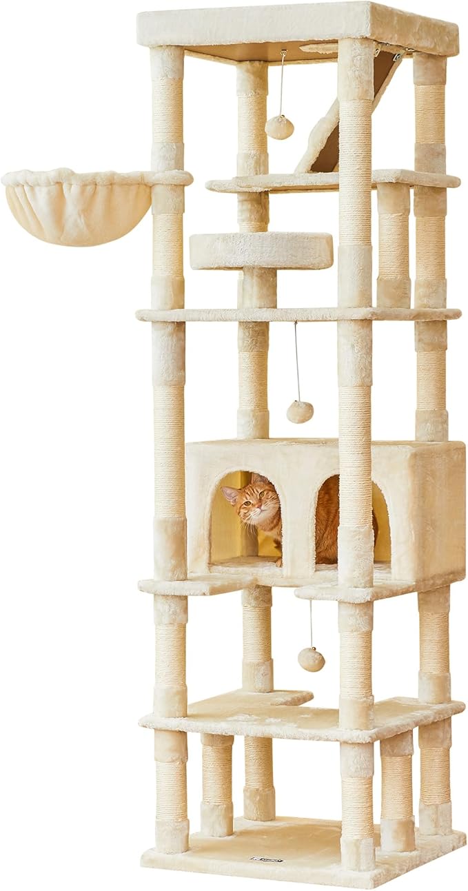 MWPO 74.8 inches Large Cat Tree with Sisal-Covered Scratching Posts & Condo, Tall Cat Tower Entertainment Playground Furniture for Cats & Kittens - Multiple Colors-Beige