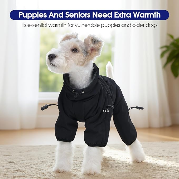 FUAMEY Full Body Dog Coat,Warm Dog Fleece Jackets with Harness Built in Windproof Dogs Snowsuit Zip up Pet Four Legged Pets Jumpsuit Winter Outfit Cold Weather Coats for Extra Large Dogs Black XXL
